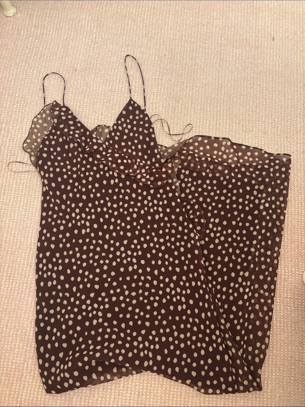 Zara Brown Slip Dress with Cream Polka Dots